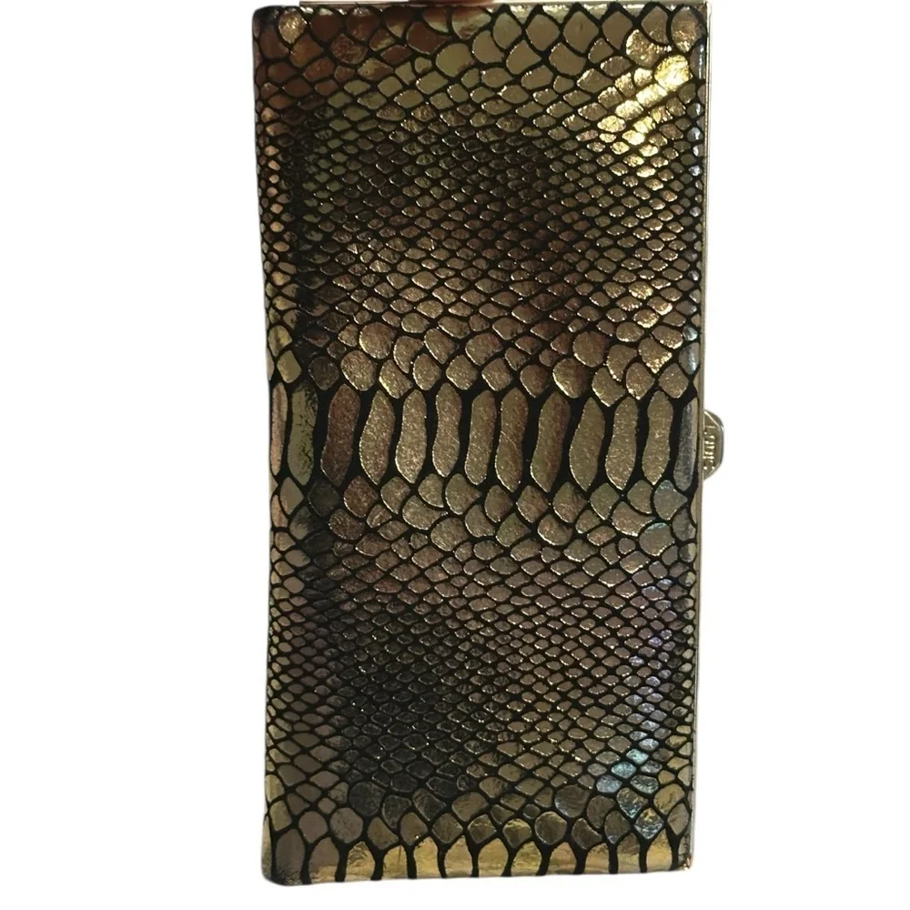 Lodis faux leather snake skin/ python print finish clutch purse.